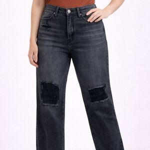 Good American Good Curve Distressed Patch Jeans Black 14